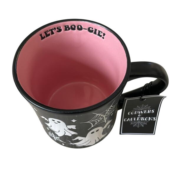 Large Halloween Coffee Mug Ghost, Spiderwebs LET’S BOO-GIE! Cobwebs & Couldrons - Picture 3 of 13